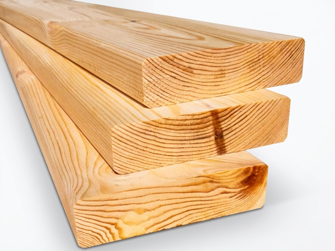 Deska tarasowa gładka z drewna sosnowego – trzy deski w zbliżeniu